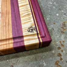 Load image into Gallery viewer, Cutting Board - Purple Heart, Curly Maple, Cherry
