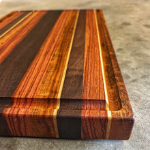 Load image into Gallery viewer, Cutting Board - Tigerwood, Ash, Red Zebrawood, Walnut
